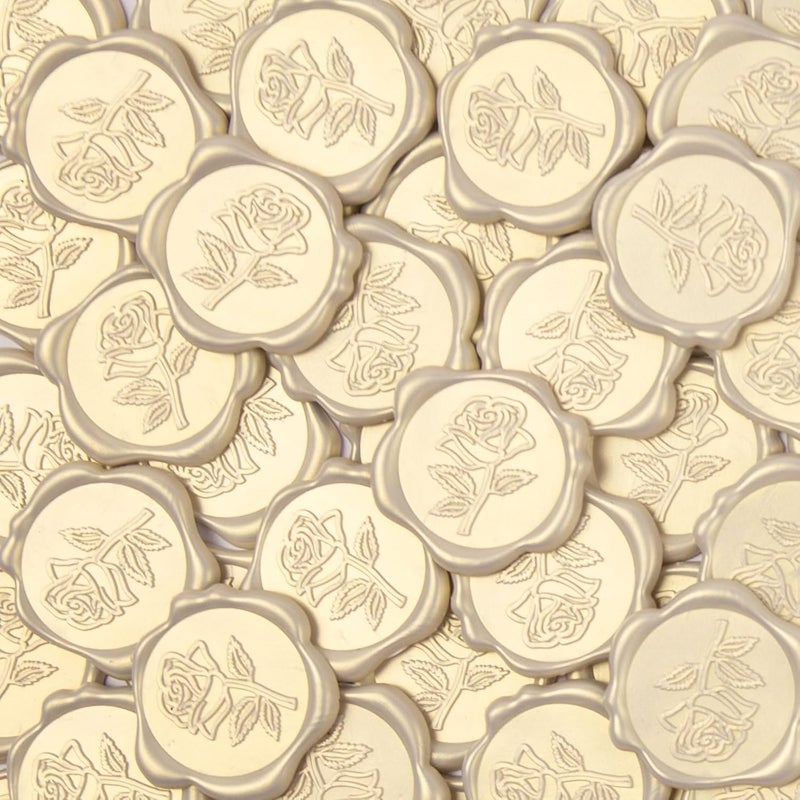 Pilloze 50 Pcs Ivory White Rose Style Wax Seal Stickers, Self Adhesive Wax Seal for Wedding Invitation, Easy Use Good Adhesion, Ivory White Rose Envelope Stickers Perfect for Invitation - Image 1